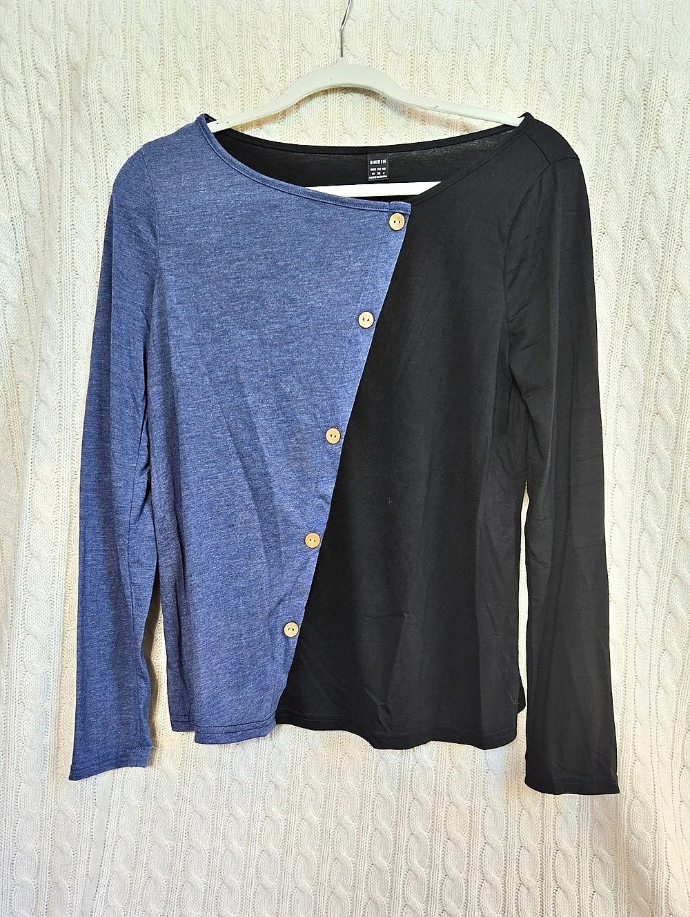 SHEIN Color Block Long Sleeve Top in Black & Blue Size Medium